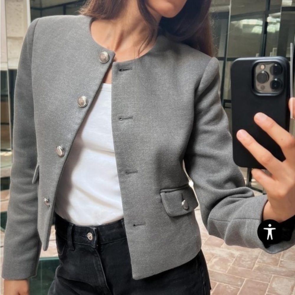 Zara NWT metal button gray blazer